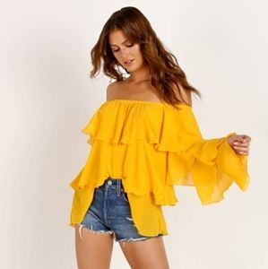 Show me your Mumu Chichi Top in Marigold Chiffon Ruffle  Size XS